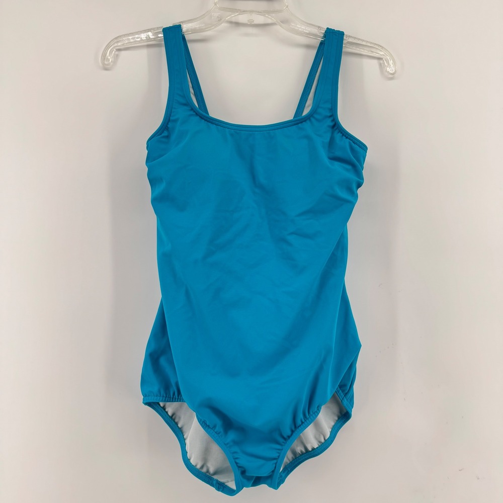 Lands‎ End Womens Turquoise Blue Scoop Neck One Piece Swimsuit Size 6 EUC